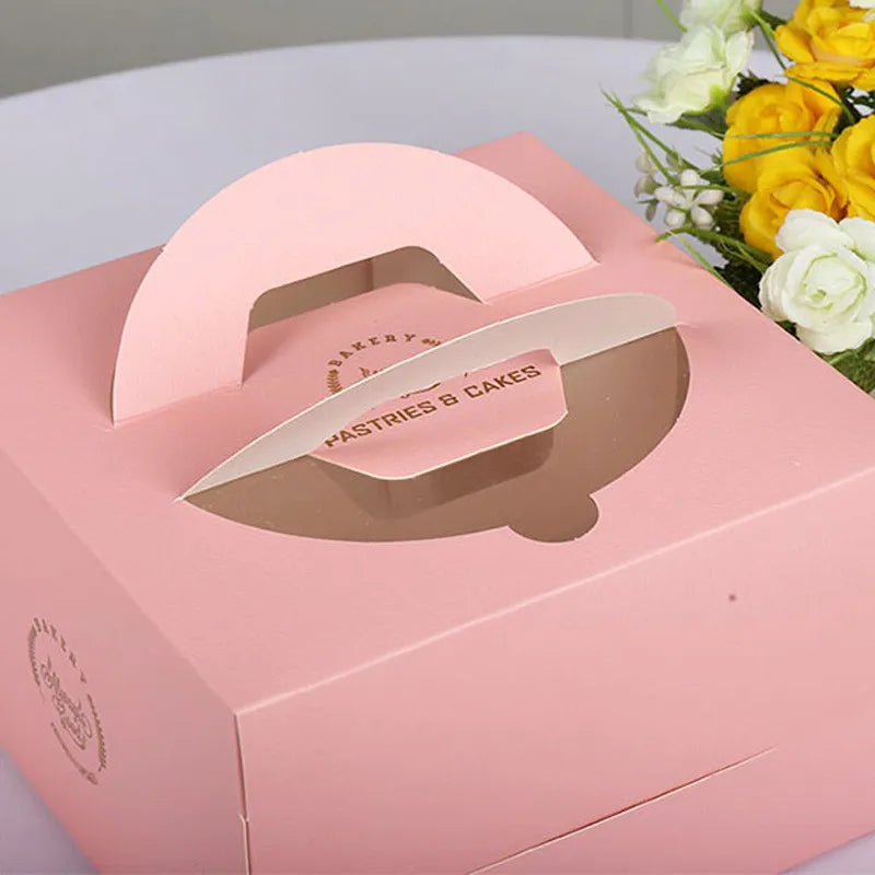50pcs/lot 4 Colors 4/6/8/10 inch cake box With handle Kraft paper cheese cake box kids Birthday wedding home Party supply