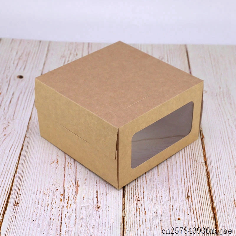 100pcs 4 inch Cake Box Kraft Paper Cheese Cake Box with Window for Kids Birthday Wedding Home Party Supply