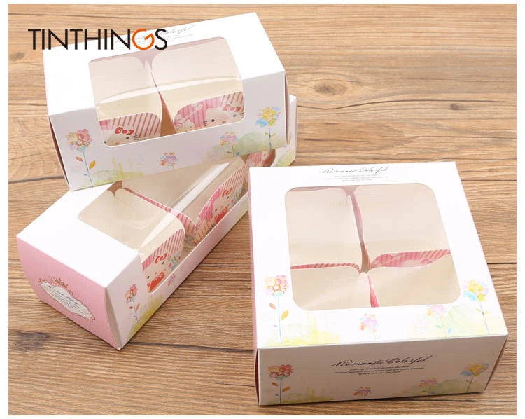 500pcs cupcake paper box with window Pink paper Gift box cake Packaging For Wedding home party muffin packaging cookies supplies