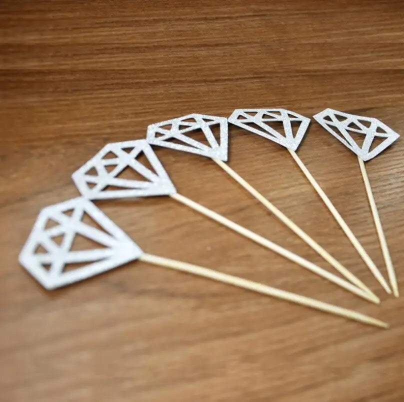 Wedding Cake Topper Decor Gold Glitter Diamond Cupcake Toppers Wedding Birthday Party Supplies LX6887