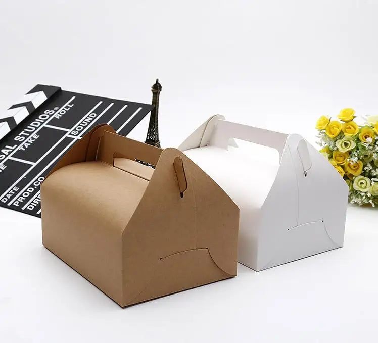 300Pcs big size 20*15*8cm Boutique Cake Food Kraft Paper Box With Handle Wedding Party Favor Candy Gifts Packaging Boxes Supplie