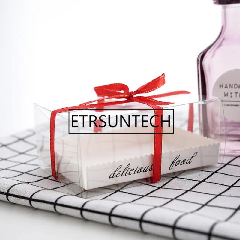 200pcs/lot Clear Cake Box With Tray Transparent Fruit Mousse Cake Pudding Packaging Boxes Baking Supplies Party Decoration