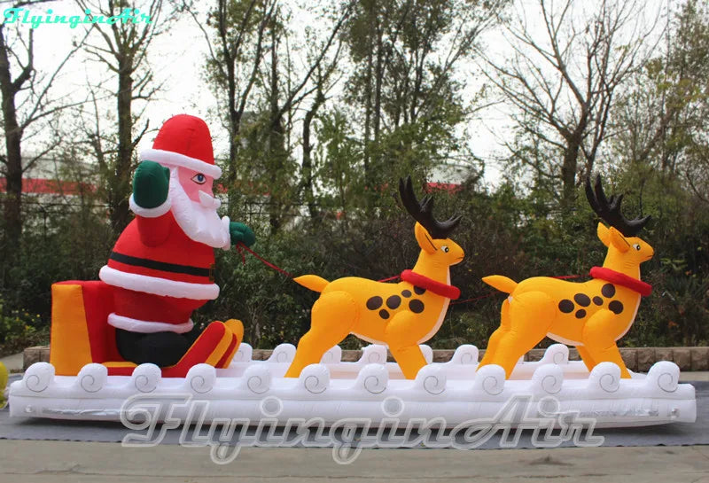 6m Christmas Display Inflatable Santa Claus Driving Inflatable Reindeer Sleigh For Outdoor Xmas Decoration