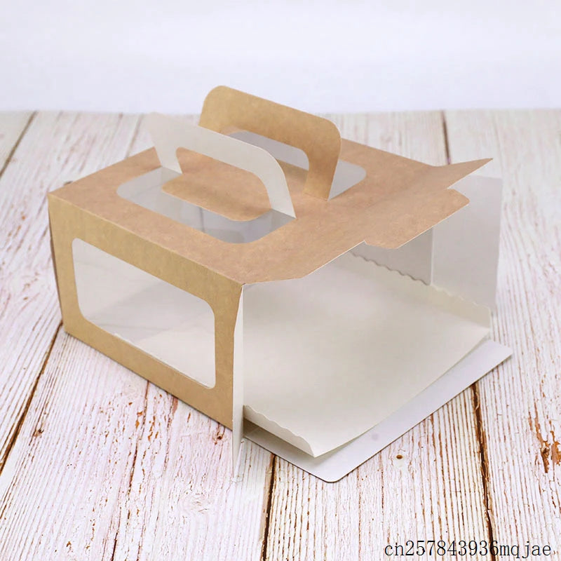 100pcs 4 inch Cake Box Kraft Paper Cheese Cake Box with Window for Kids Birthday Wedding Home Party Supply