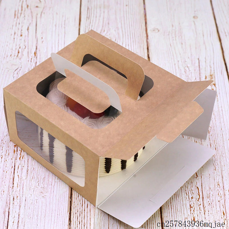 100pcs 4 inch Cake Box Kraft Paper Cheese Cake Box with Window for Kids Birthday Wedding Home Party Supply