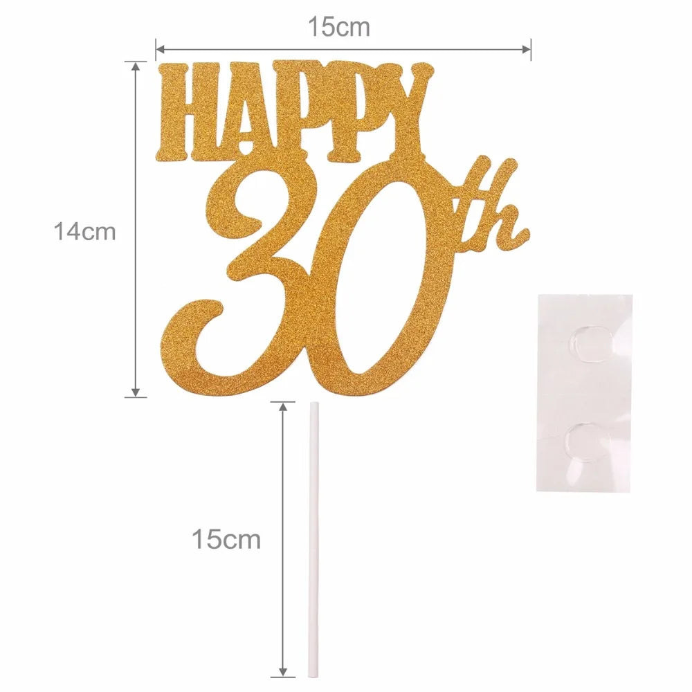 1PC Gold Happy 30th 40th 50th 60th Happy Birthday Cake Topper Paper Cake Decorating Supplies Birthday Party Decoration Supplies
