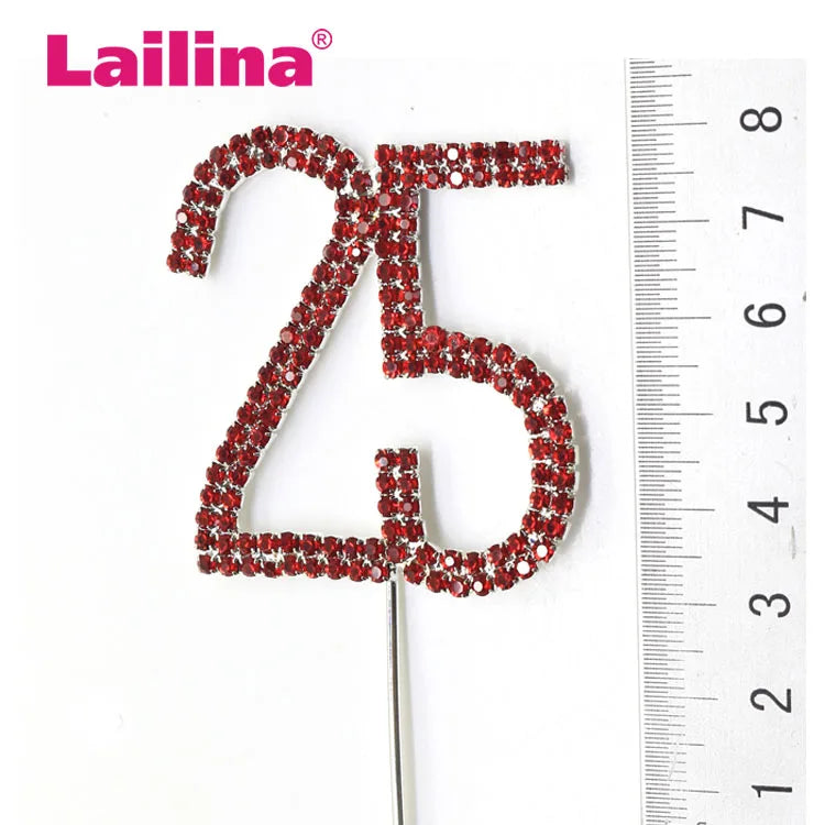 50pcs Fashion Birthday Party Rhinestone Cake Topper Wedding Decoration Silver Festival Glitter Anniversary Supplies Accessory
