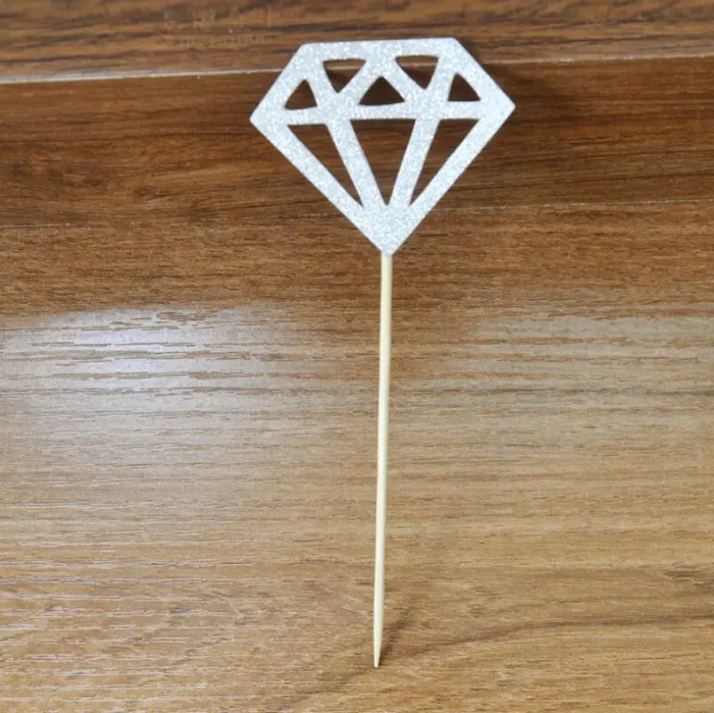Wedding Cake Topper Decor Gold Glitter Diamond Cupcake Toppers Wedding Birthday Party Supplies LX6887