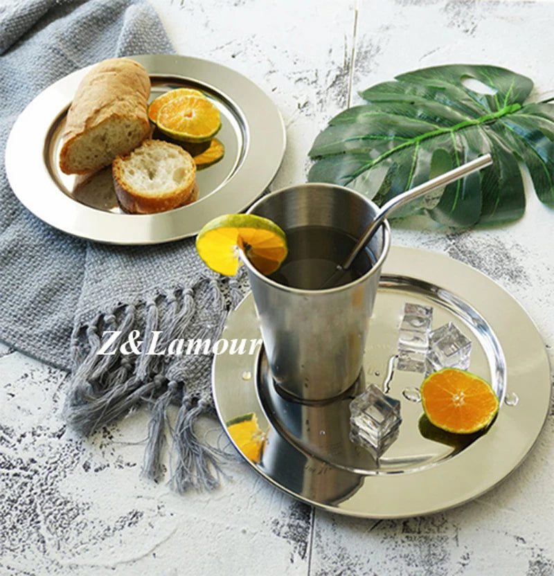 100pcs/lot European stainless steel disc Golden pudding disc flat plate cake plate hotel supplies