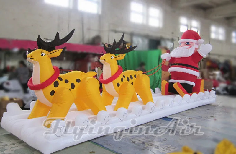 6m Christmas Display Inflatable Santa Claus Driving Inflatable Reindeer Sleigh For Outdoor Xmas Decoration