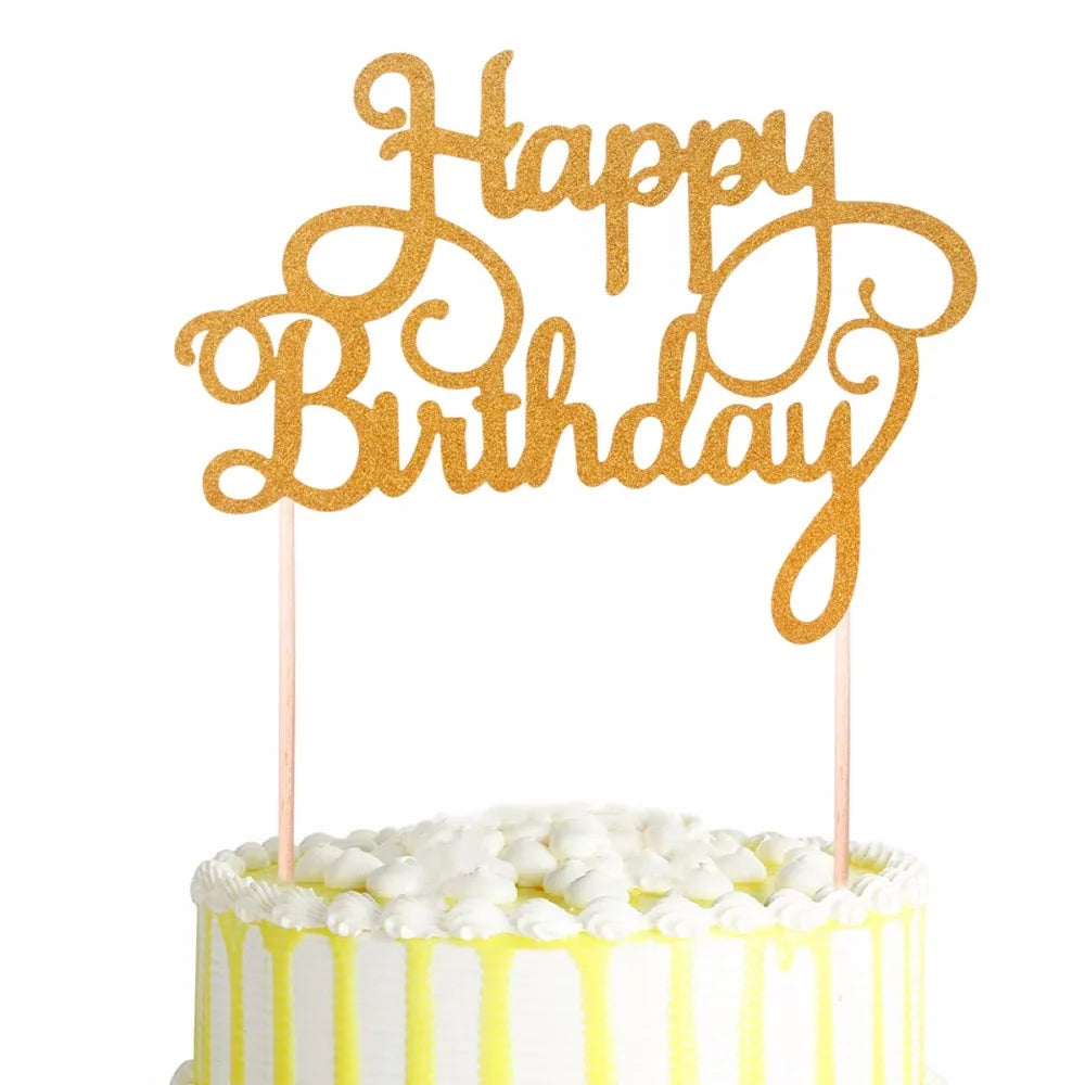 1PC Gold Happy 30th 40th 50th 60th Happy Birthday Cake Topper Paper Cake Decorating Supplies Birthday Party Decoration Supplies