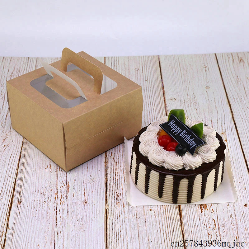 100pcs 4 inch Cake Box Kraft Paper Cheese Cake Box with Window for Kids Birthday Wedding Home Party Supply