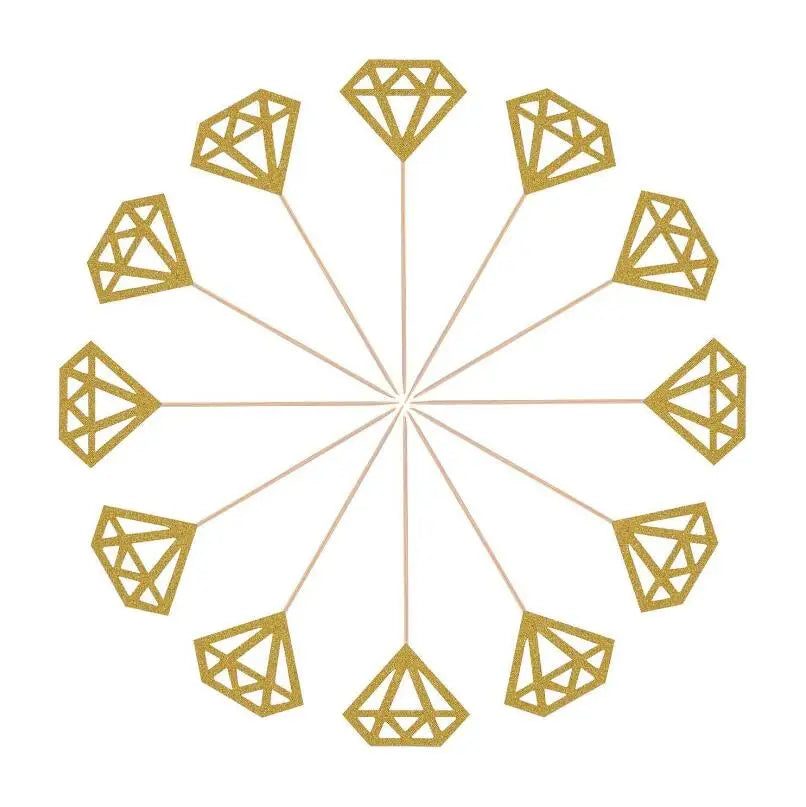 Wedding Cake Topper Decor Gold Glitter Diamond Cupcake Toppers Wedding Birthday Party Supplies LX6887