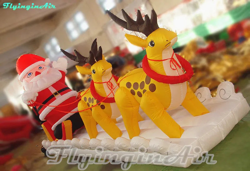 6m Christmas Display Inflatable Santa Claus Driving Inflatable Reindeer Sleigh For Outdoor Xmas Decoration