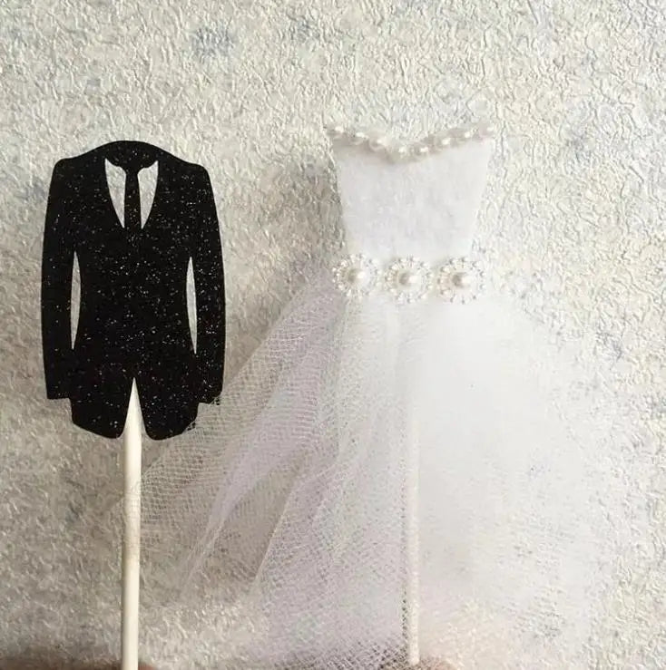 Fun Bride Tuxedo & Groom Dress Wedding Cake Topper Anniversary Valentine&
