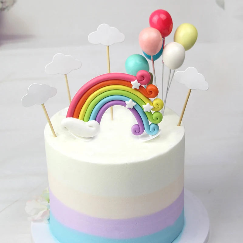 HUHULE 8pcs/set Unicorn Cake Topper Rainbow Cloud And Balloon Unicorn Party Gift For Girls Cake Decorating Baby Shower Supplies
