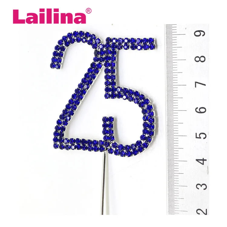 50pcs Fashion Birthday Party Rhinestone Cake Topper Wedding Decoration Silver Festival Glitter Anniversary Supplies Accessory