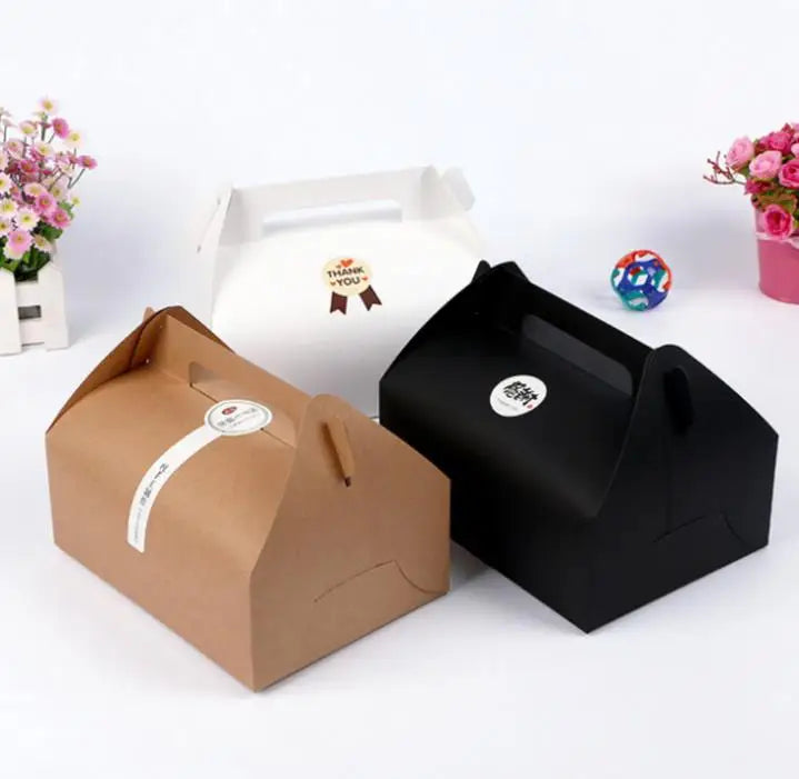300Pcs big size 20*15*8cm Boutique Cake Food Kraft Paper Box With Handle Wedding Party Favor Candy Gifts Packaging Boxes Supplie