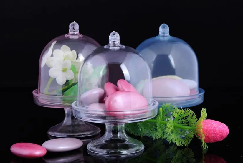 1000PCS Mini Wedding Favor Chocolate Boxes Transparent Plastic Cake Stand Candy Holder Party Supplies SN1509