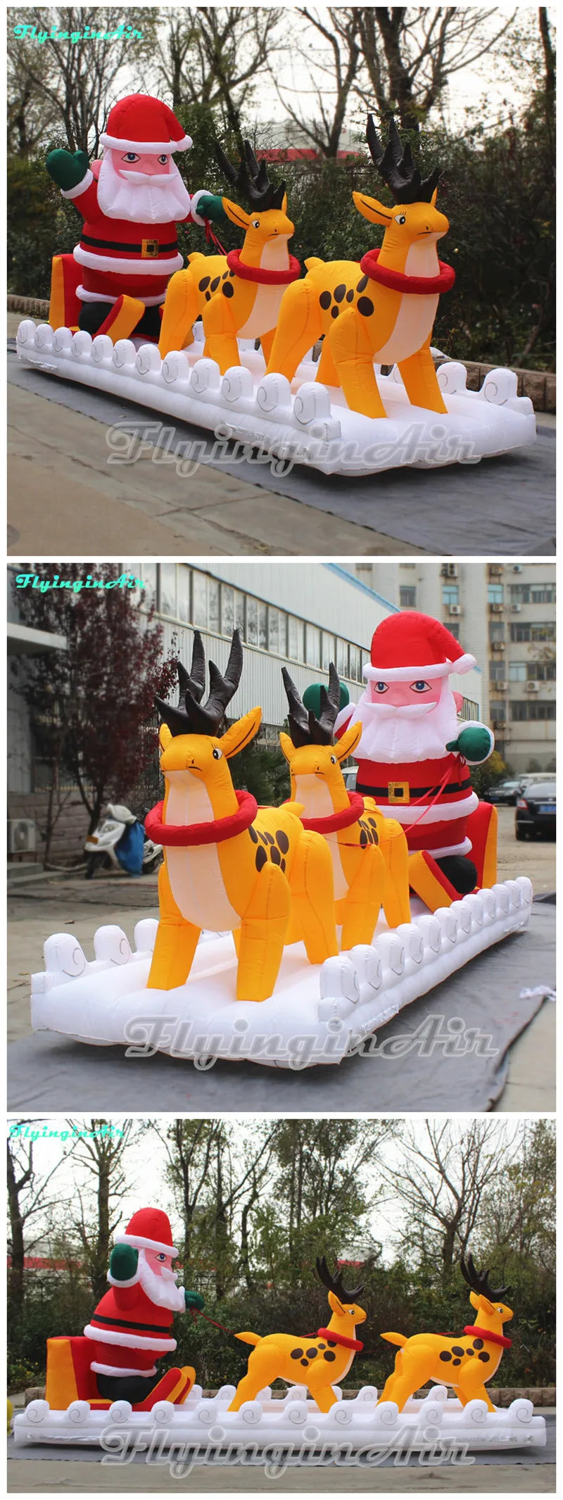 6m Christmas Display Inflatable Santa Claus Driving Inflatable Reindeer Sleigh For Outdoor Xmas Decoration