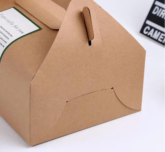 300Pcs big size 20*15*8cm Boutique Cake Food Kraft Paper Box With Handle Wedding Party Favor Candy Gifts Packaging Boxes Supplie