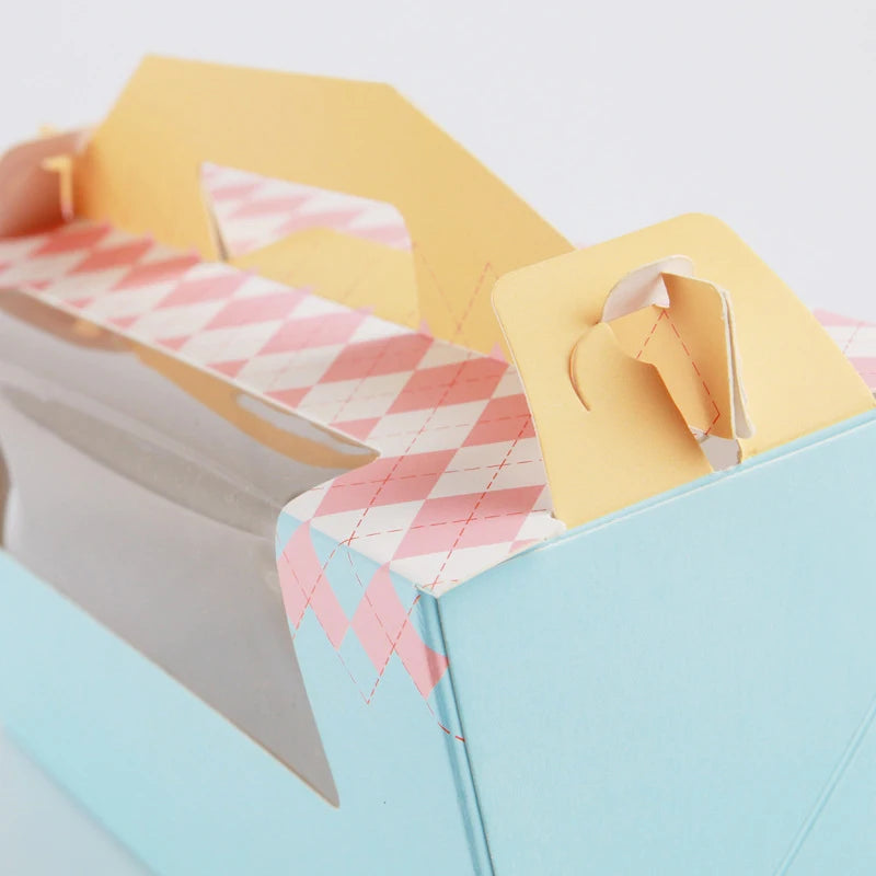 100pcs/lot Portable Cake Box With Window Towel Rolling Packaging Boxes Wedding Party Gift Boxes With handle Supplies Wholesale