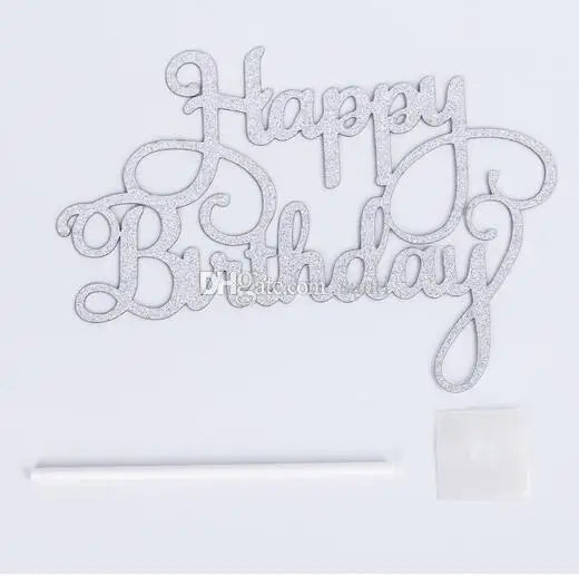 Gold Silver Glitter Happy Birthday Party Cake toppers decoration for kids birthday party favors Baby Shower Decoration Supplies