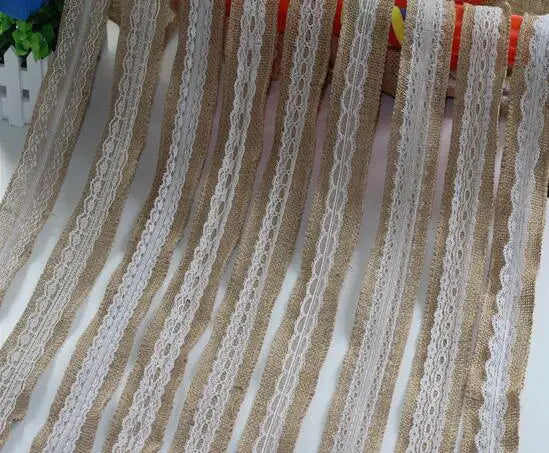 Fashion Hot 10 styles 5cm Jute Burlap rolls Hessian Ribbon with Lace rustic vintage wedding decoration supplies diy ornament bur