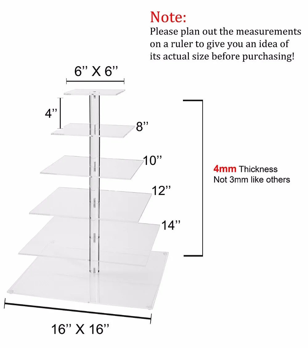 Exquisite clear acrylic cake tower/` 6 Tier square Layout Beautiful Acrylic Cupcake Stand Party / Wedding / Festival Supplies