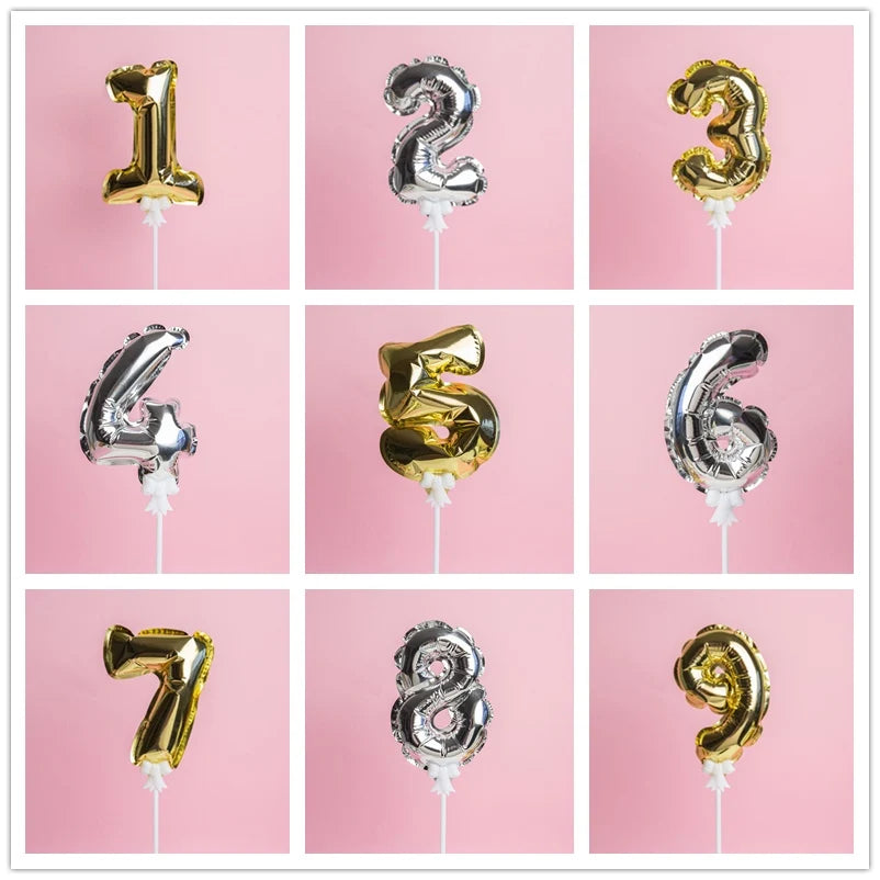 1pc 5-Inch Gold Foil Number Balloon Cake Topper – Birthday & Wedding Party Decoration