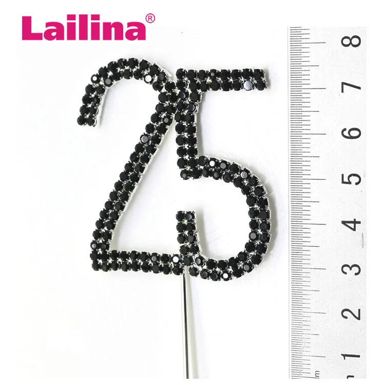 50pcs Fashion Birthday Party Rhinestone Cake Topper Wedding Decoration Silver Festival Glitter Anniversary Supplies Accessory