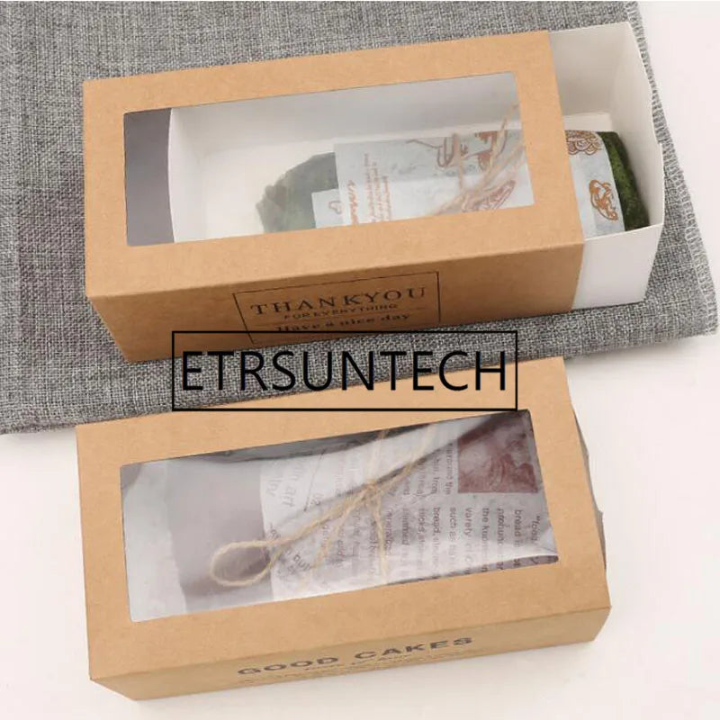 200pcs cake box with window baking roll cake kraft paper gift packaging box wedding kids birthday home party supplies