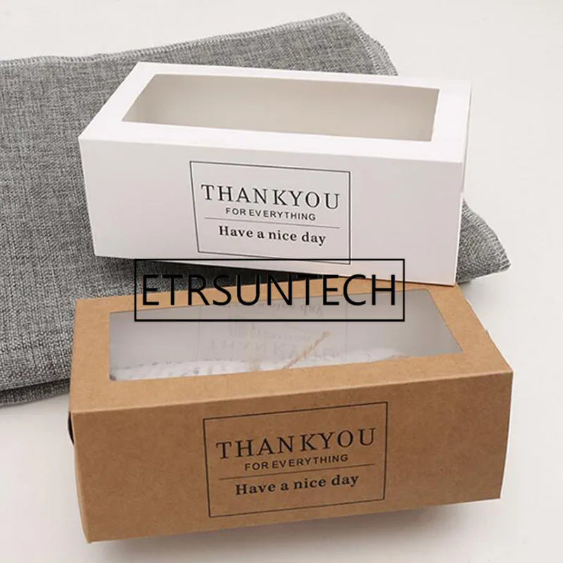 200pcs cake box with window baking roll cake kraft paper gift packaging box wedding kids birthday home party supplies