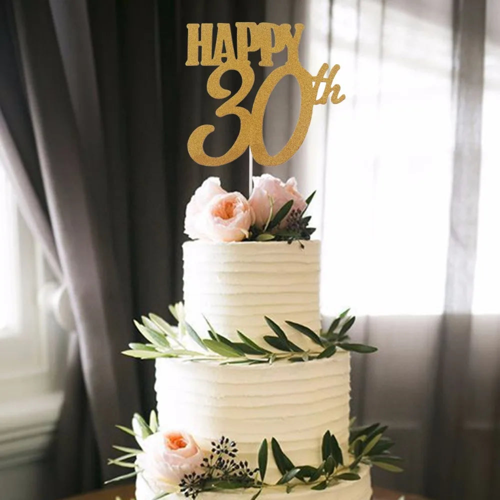 1PC Gold Happy 30th 40th 50th 60th Happy Birthday Cake Topper Paper Cake Decorating Supplies Birthday Party Decoration Supplies