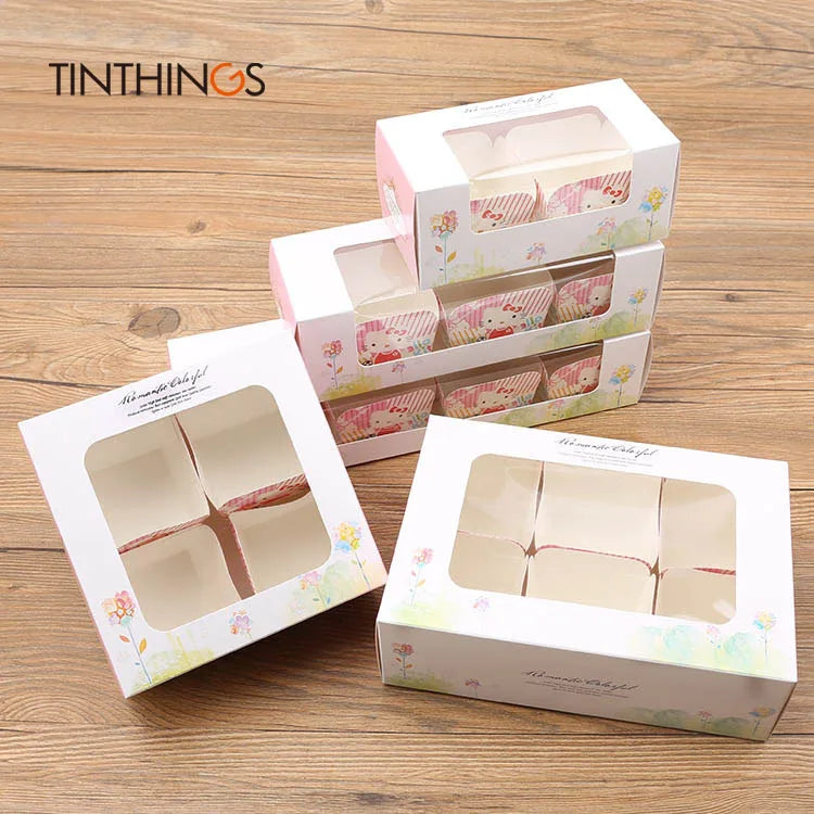 500pcs cupcake paper box with window Pink paper Gift box cake Packaging For Wedding home party muffin packaging cookies supplies