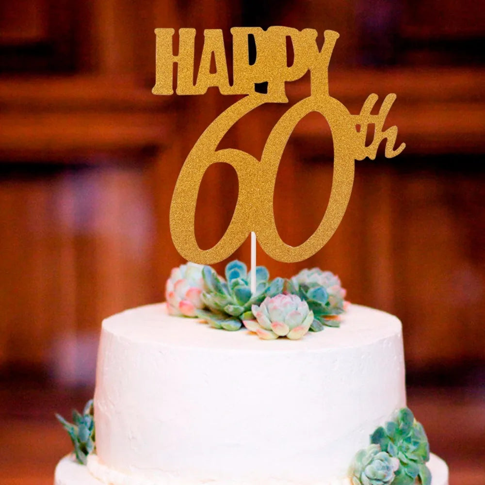 1PC Gold Happy 30th 40th 50th 60th Happy Birthday Cake Topper Paper Cake Decorating Supplies Birthday Party Decoration Supplies