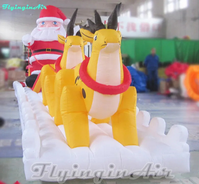 6m Christmas Display Inflatable Santa Claus Driving Inflatable Reindeer Sleigh For Outdoor Xmas Decoration