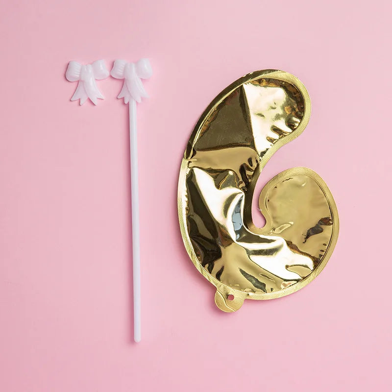 1pc 5-Inch Gold Foil Number Balloon Cake Topper – Birthday & Wedding Party Decoration