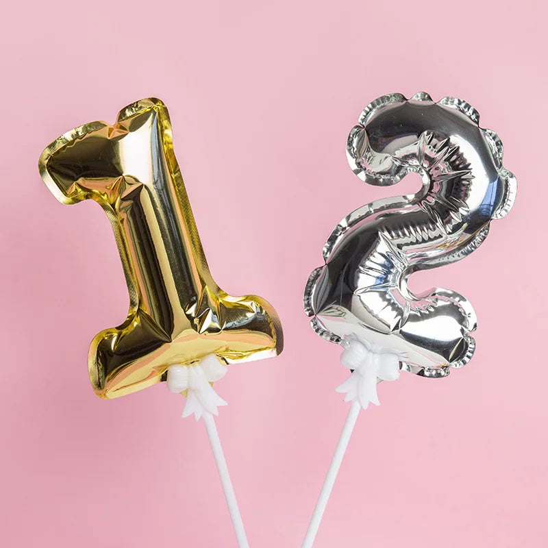 1pc 5-Inch Gold Foil Number Balloon Cake Topper – Birthday & Wedding Party Decoration