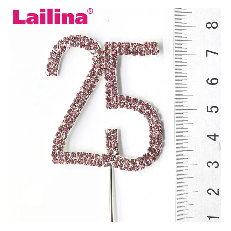 50pcs Fashion Birthday Party Rhinestone Cake Topper Wedding Decoration Silver Festival Glitter Anniversary Supplies Accessory