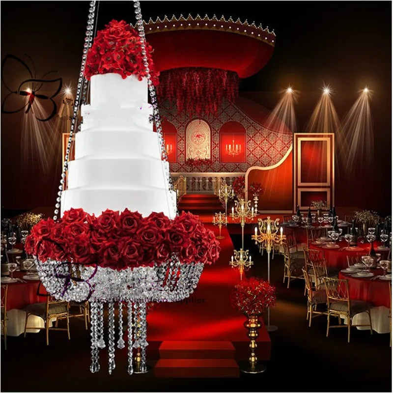 60CM 24inch Wedding Crystal Chandelier style drape suspended Swing cake stand round Main table Decoration supplies