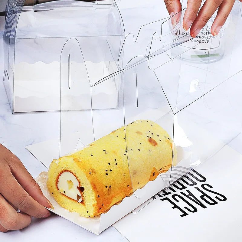100Pcs/Lot Transparent Tote Boxes With Paper Tray For Baby Show Birthday Party Cake Decorating Supplies Cookies Food Package