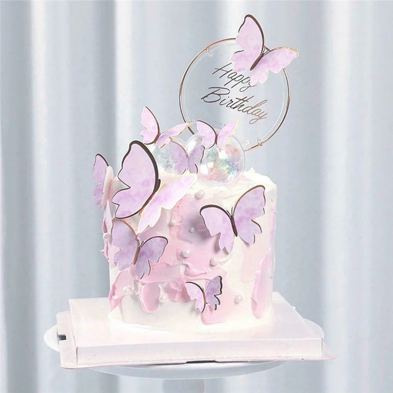 10Pcs Butterfly Cake Toppers Flags DIY Cupcake Topper Kids Girl Happy Birthday Wedding Party Baby Shower Baking Decoration