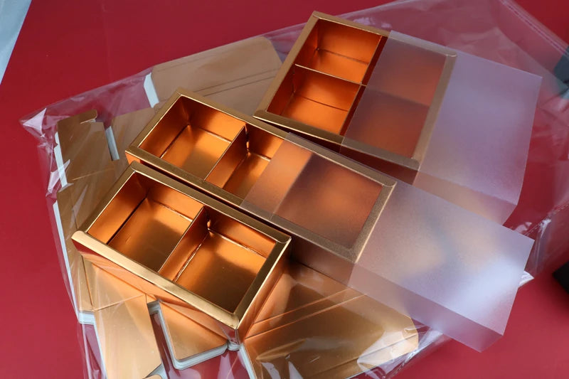 Multi size Gold Colour PVC Drawer Kraft Packaging Box Wedding Party Favor Supplies Moon Cake Chocolate Storage Carton 100pcs/lot