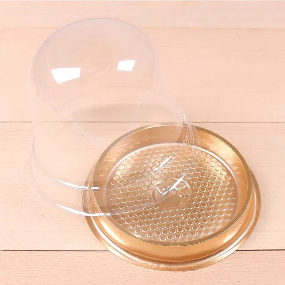 Clear Golden Cake Box Transparent Round Mousse Plastic Cake Boxes With Lid Wedding Party Supplies 300sets