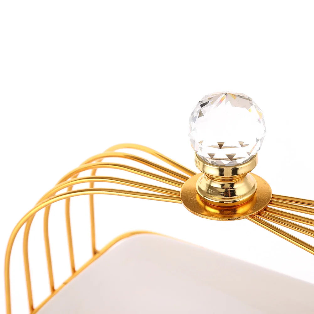 Crystal decoration double-layer ceramic metal snack rack kitchen supplies three-layer ceramic cake plate fruit plate