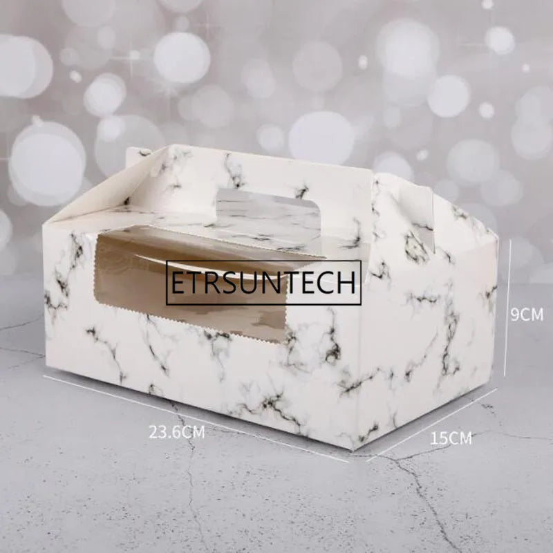 100pcs Paper Cupcake Box With Window 6 Holes Cake Muffin Packing Boxes Wedding Birthday Gift Holder Packaging Supplies