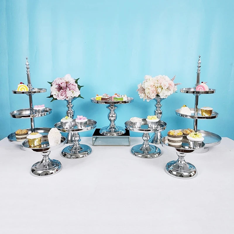 New arrive 3 tiers Cake Stand silver Decorating Supplies Cupcake Tower Stand Wedding Plates Set Metal