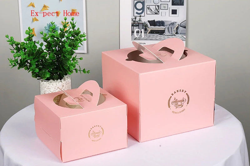 100pcs/lot 4 Colors 4/6/8/10 inch cake box With handle Kraft paper cheese cake box kids Birthday wedding home Party supply