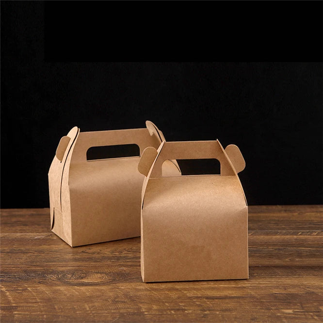 200pcs Kraft cardboard packing gift box With Handle handmade Cake candy For Wedding birthday Decoration Event Party Supplies